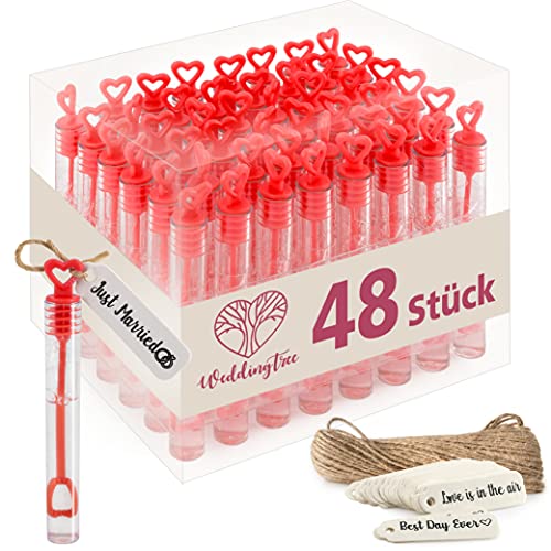 WeddingTree 48 Pompas de Jabon Boda Rojas - Pomperos Boda - con Mango en Forma de Corazón para Bodas, Bautizos, Cumpleaños, San Valentín u Otras Celebraciones WeddingTree 48 Pompas de Jabon Boda Rojas - Pomperos Boda - con Mango en Forma de Corazón para Bodas, Bautizos, Cumpleaños, San Valentín u Otras Celebraciones