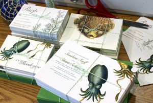 invitación de boda con animales mariscos